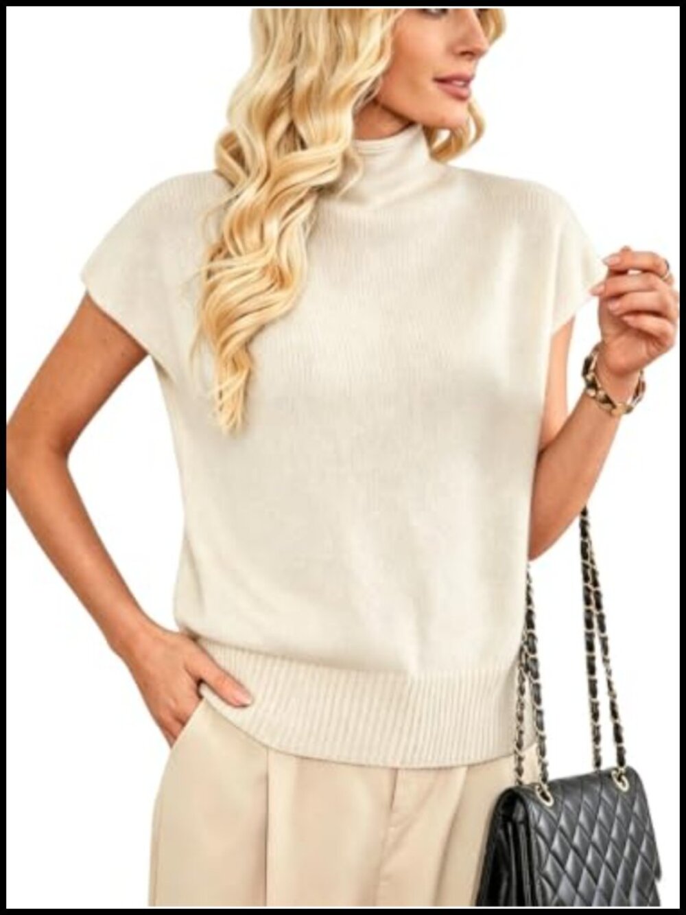 Women's Mock Neck Short Sleeve Sweater Vest Knit Pullover Lightweight